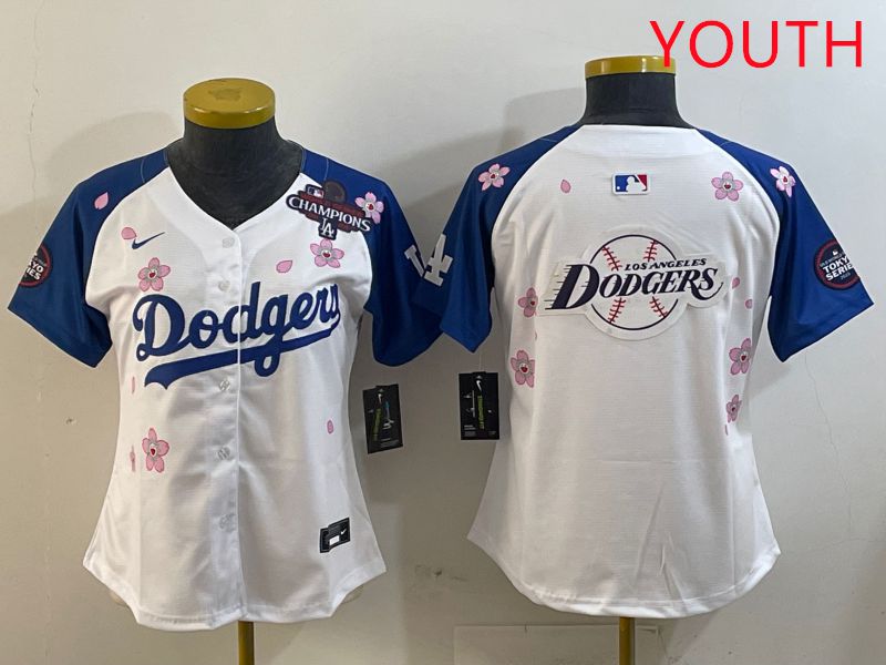 Youth Los Angeles Dodgers Blank White Blue Sakura Edition 2025 Nike MLB Jersey style 25